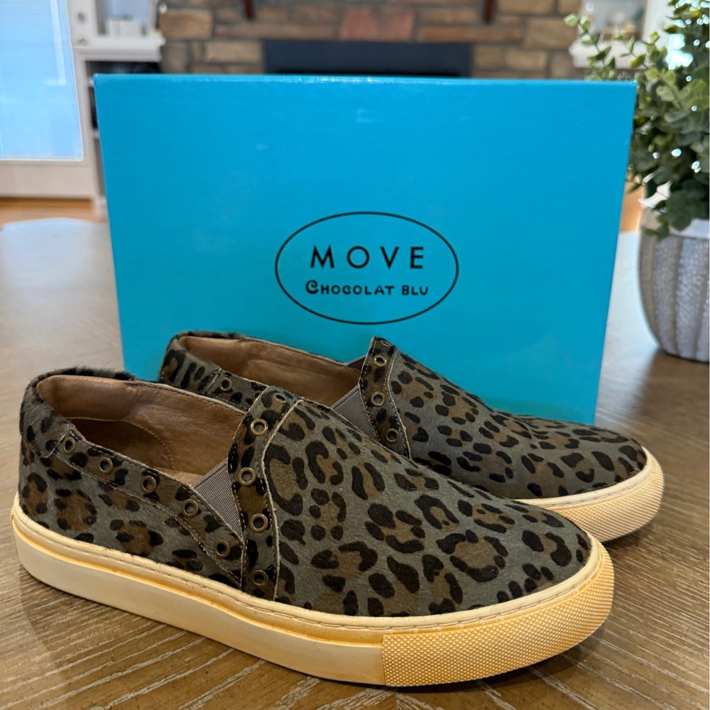 Move Chocolat Blu Noella Leopard Calf Hair Slip-On Sneakers Women 37